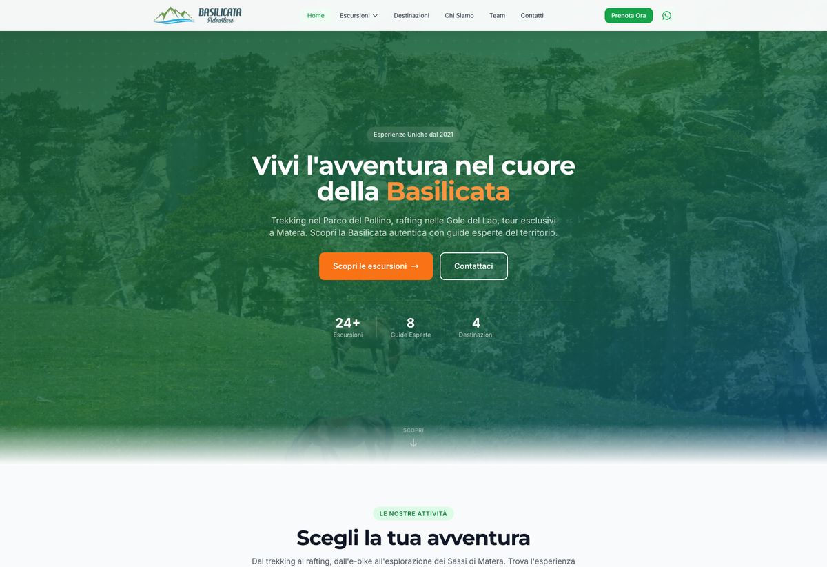 Basilicata Adventure - Sito moderno per escursioni turistiche con design innovativo